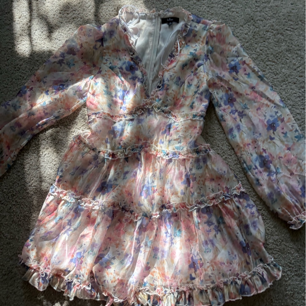 Lulu's Pastel Floral Ruffle Dress - Pink & Blue